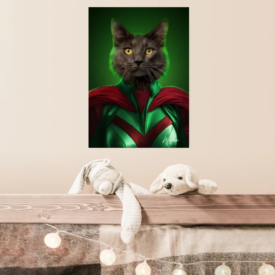 Tableau Animaux Portrait Personnalisé Super Héros Chat Noir