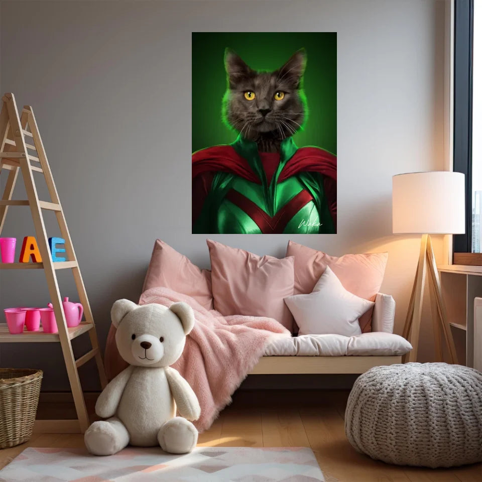 Tableau Animaux Portrait Personnalisé Super Héros Chat Noir