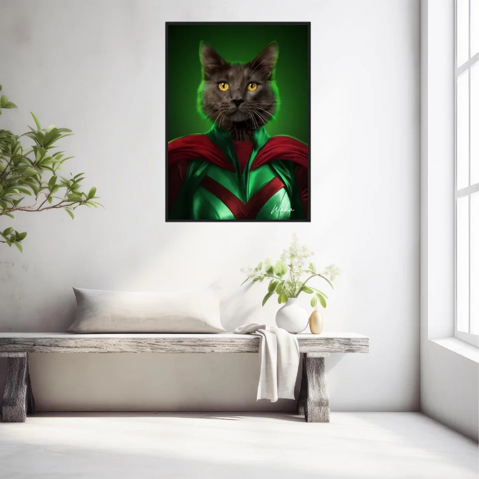 Tableau Animaux Portrait Personnalisé Super Héros Chat Noir