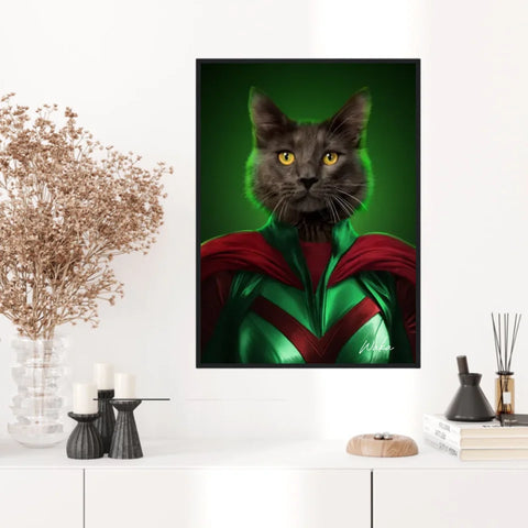 Tableau Animaux Portrait Personnalisé Super Héros Chat Noir