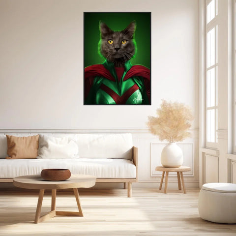 Tableau Animaux Portrait Personnalisé Super Héros Chat Noir