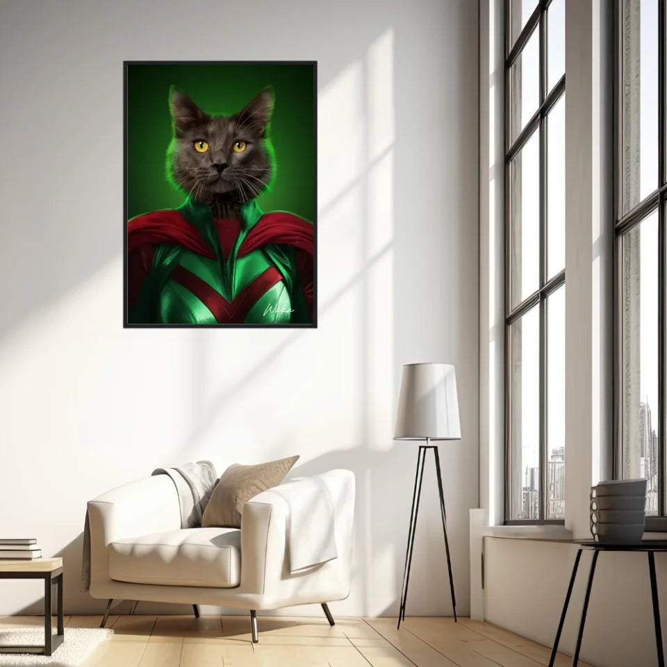 Tableau Animaux Portrait Personnalisé Super Héros Chat Noir