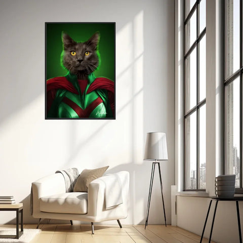 Tableau Animaux Portrait Personnalisé Super Héros Chat Noir