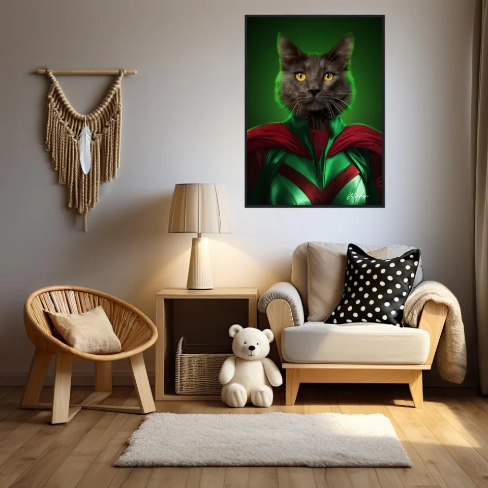 Tableau Animaux Portrait Personnalisé Super Héros Chat Noir
