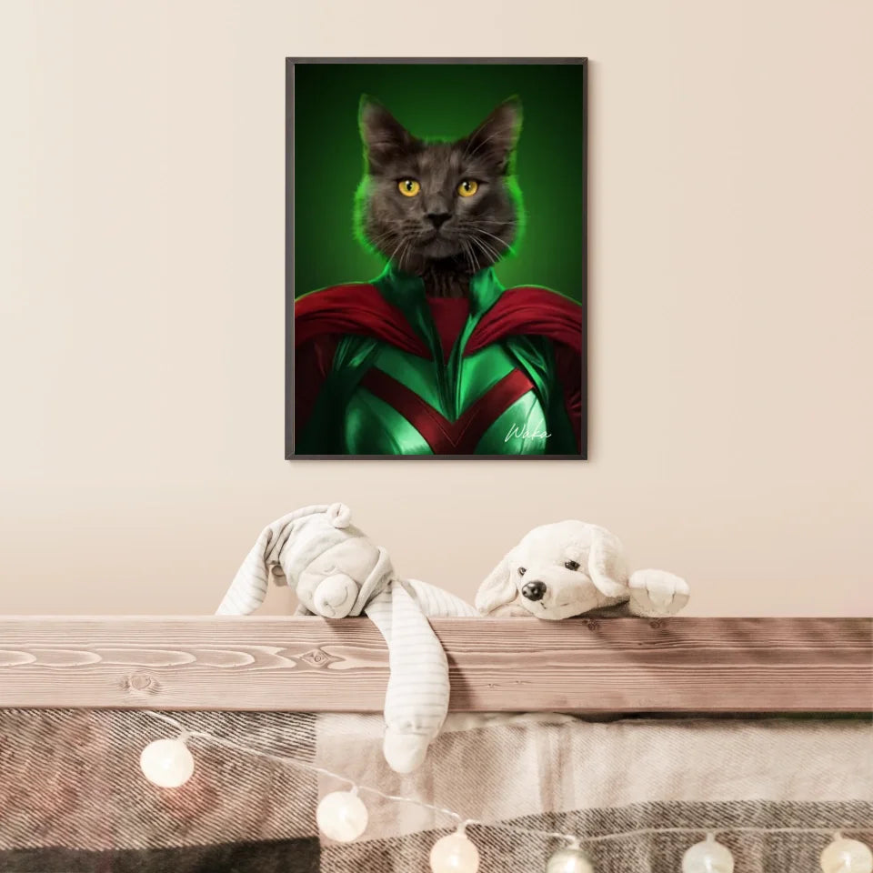 Tableau Animaux Portrait Personnalisé Super Héros Chat Noir
