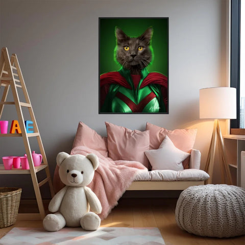 Tableau Animaux Portrait Personnalisé Super Héros Chat Noir