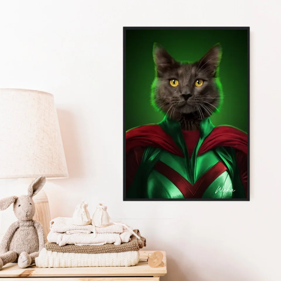 Tableau Animaux Portrait Personnalisé Super Héros Chat Noir