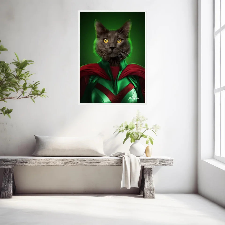 Tableau Animaux Portrait Personnalisé Super Héros Chat Noir