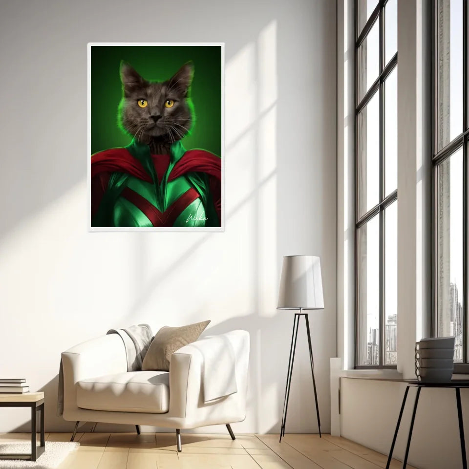 Tableau Animaux Portrait Personnalisé Super Héros Chat Noir