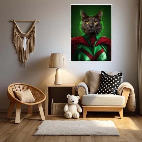 Tableau Animaux Portrait Personnalisé Super Héros Chat Noir