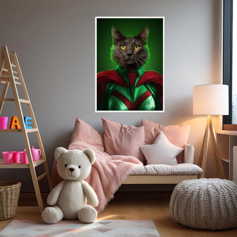 Tableau Animaux Portrait Personnalisé Super Héros Chat Noir