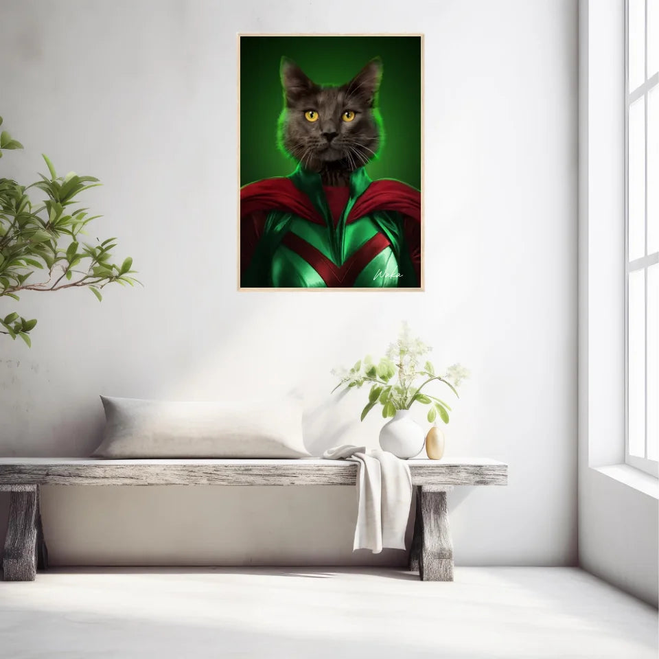 Tableau Animaux Portrait Personnalisé Super Héros Chat Noir