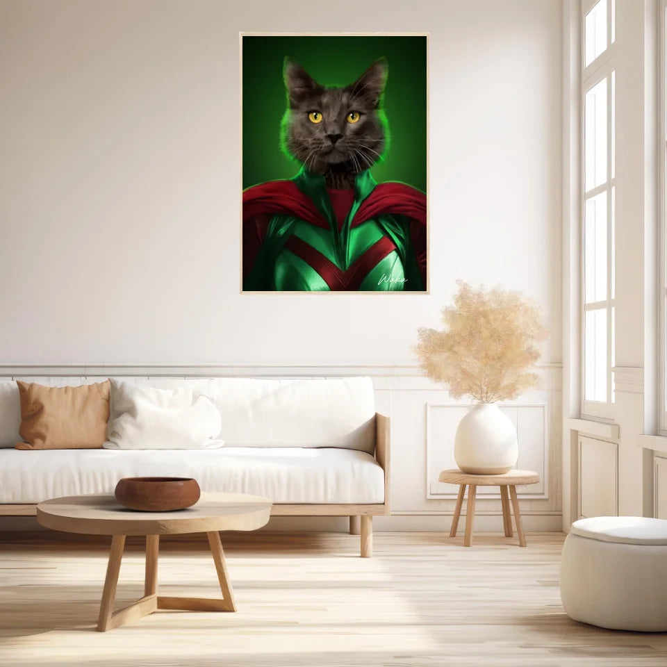 Tableau Animaux Portrait Personnalisé Super Héros Chat Noir