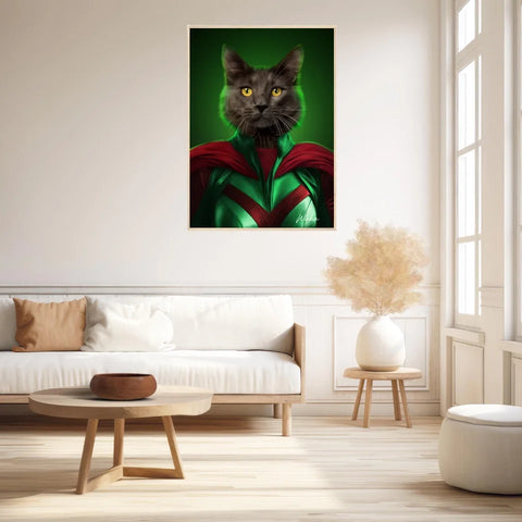 Tableau Animaux Portrait Personnalisé Super Héros Chat Noir