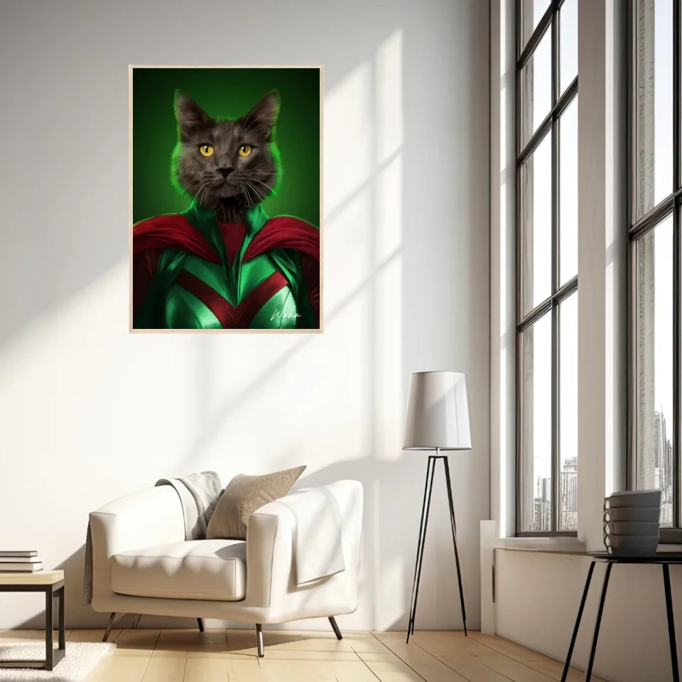Tableau Animaux Portrait Personnalisé Super Héros Chat Noir