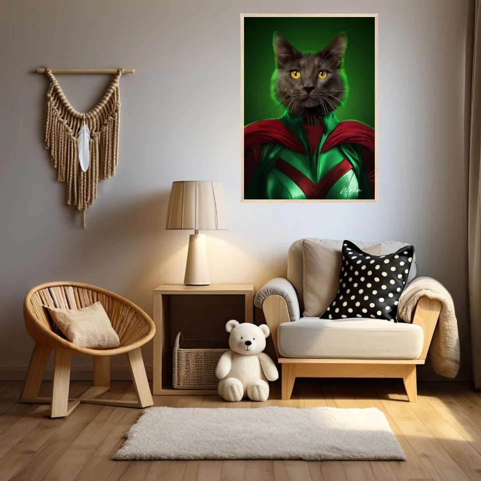 Tableau Animaux Portrait Personnalisé Super Héros Chat Noir