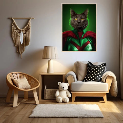 Tableau Animaux Portrait Personnalisé Super Héros Chat Noir