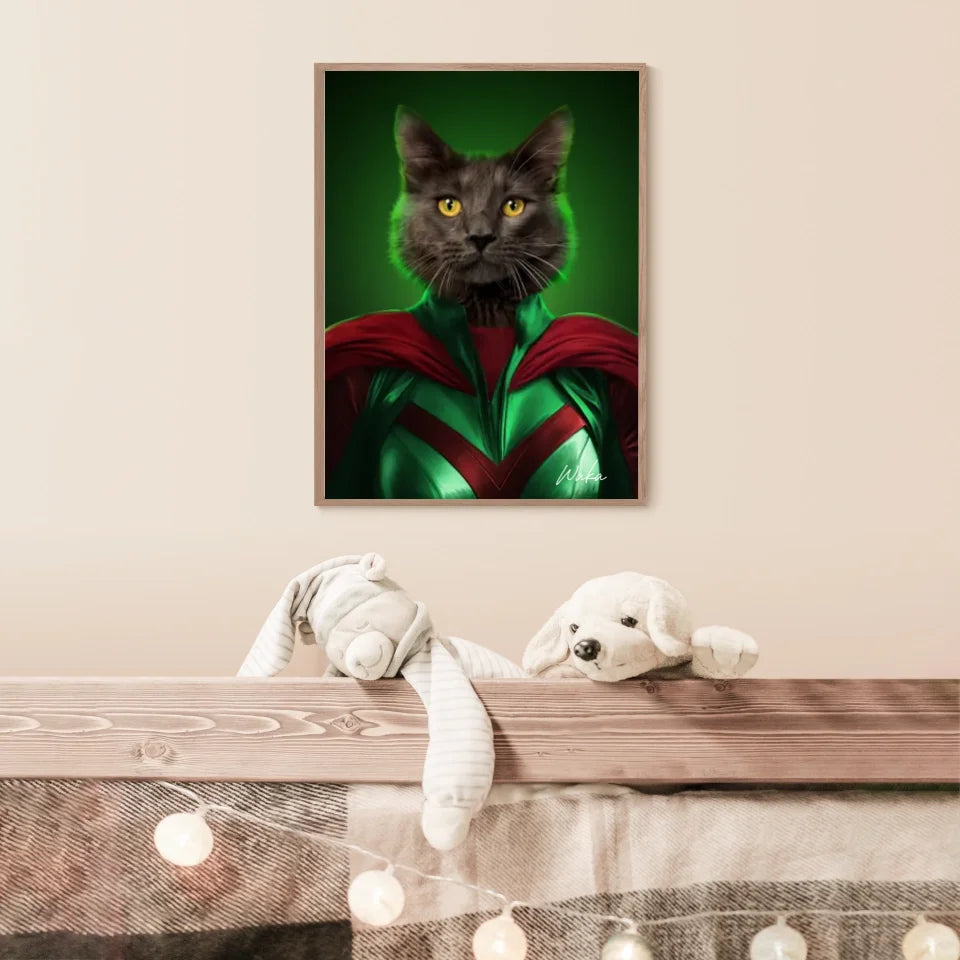 Tableau Animaux Portrait Personnalisé Super Héros Chat Noir