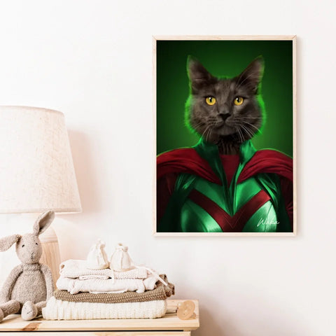 Tableau Animaux Portrait Personnalisé Super Héros Chat Noir