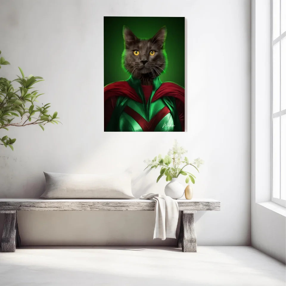 Tableau Animaux Portrait Personnalisé Super Héros Chat Noir