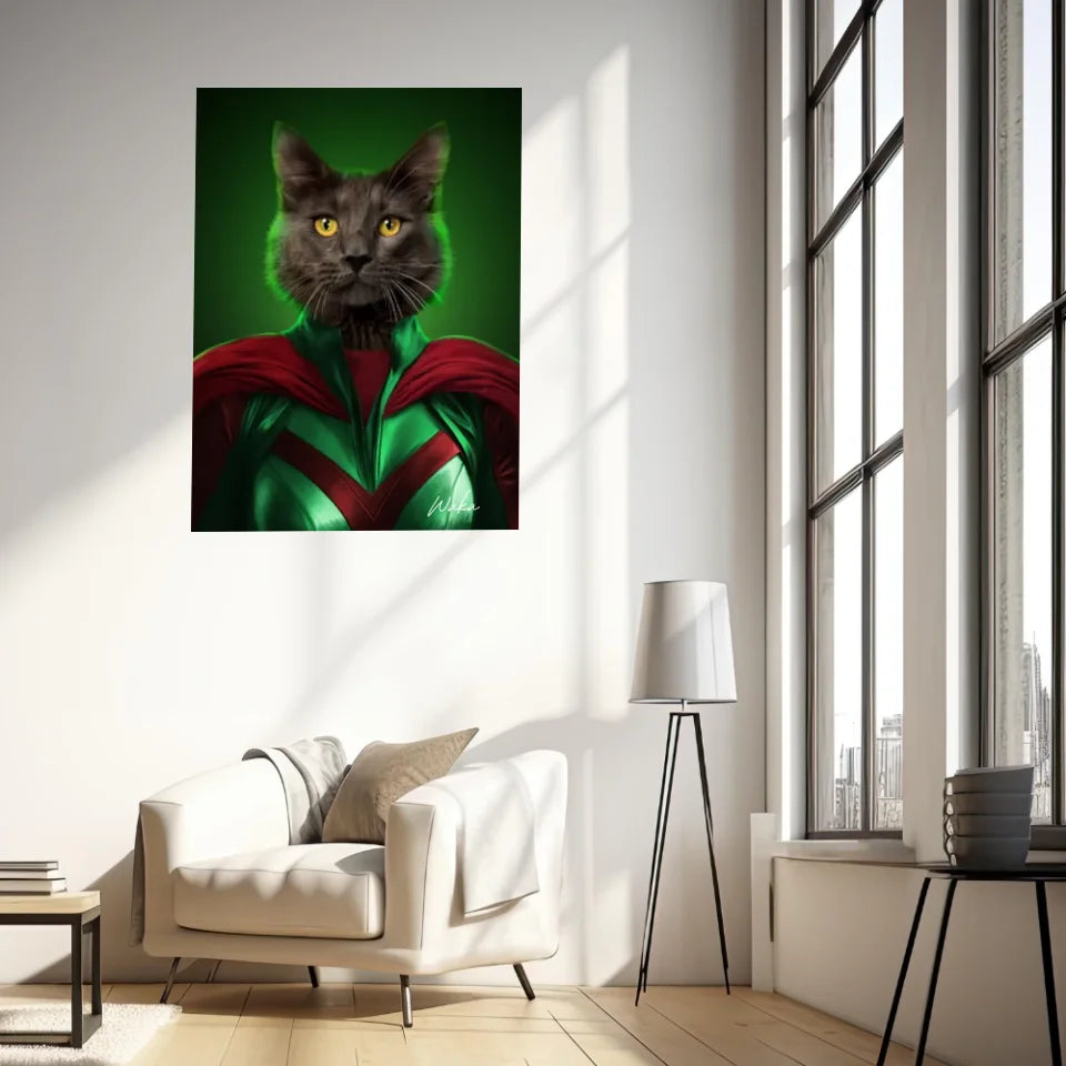 Tableau Animaux Portrait Personnalisé Super Héros Chat Noir