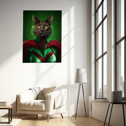 Tableau Animaux Portrait Personnalisé Super Héros Chat Noir
