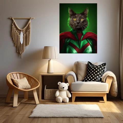 Tableau Animaux Portrait Personnalisé Super Héros Chat Noir