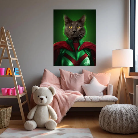 Tableau Animaux Portrait Personnalisé Super Héros Chat Noir