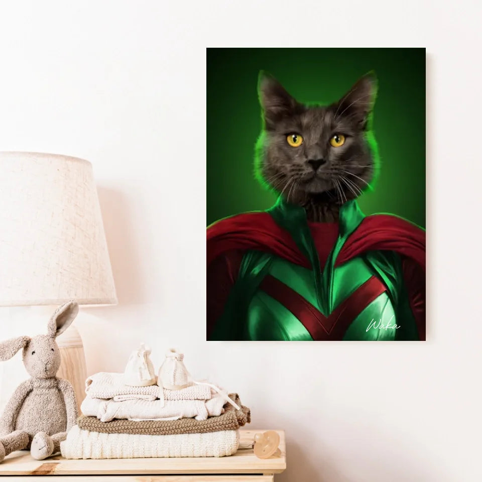 Tableau Animaux Portrait Personnalisé Super Héros Chat Noir