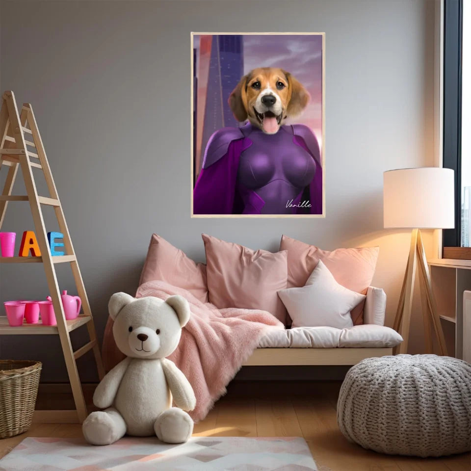 Tableau Animaux Portrait Personnalisé Super Héros Chien Beagles