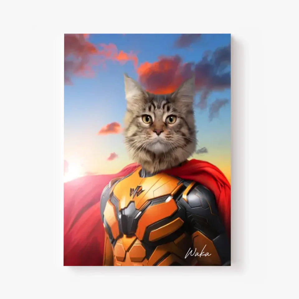 Tableau Animaux Portrait Personnalisé Super Héros Chat Maine Coon