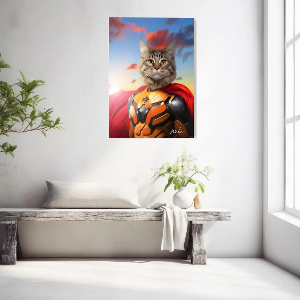 Tableau Animaux Portrait Personnalisé Super Héros Chat Maine Coon