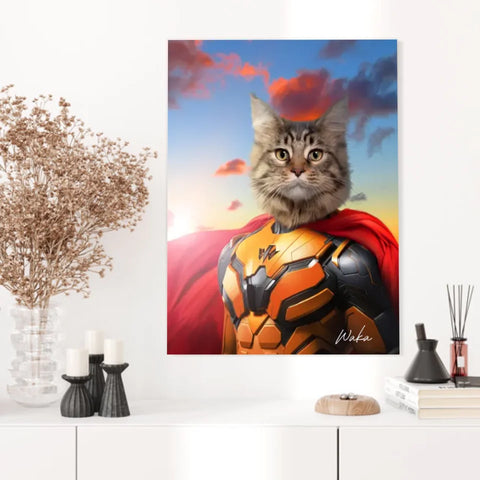 Tableau Animaux Portrait Personnalisé Super Héros Chat Maine Coon