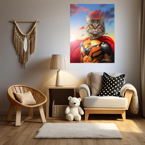 Tableau Animaux Portrait Personnalisé Super Héros Chat Maine Coon