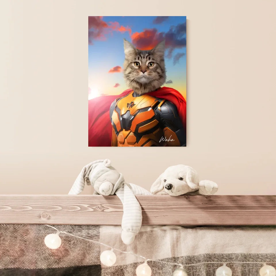 Tableau Animaux Portrait Personnalisé Super Héros Chat Maine Coon