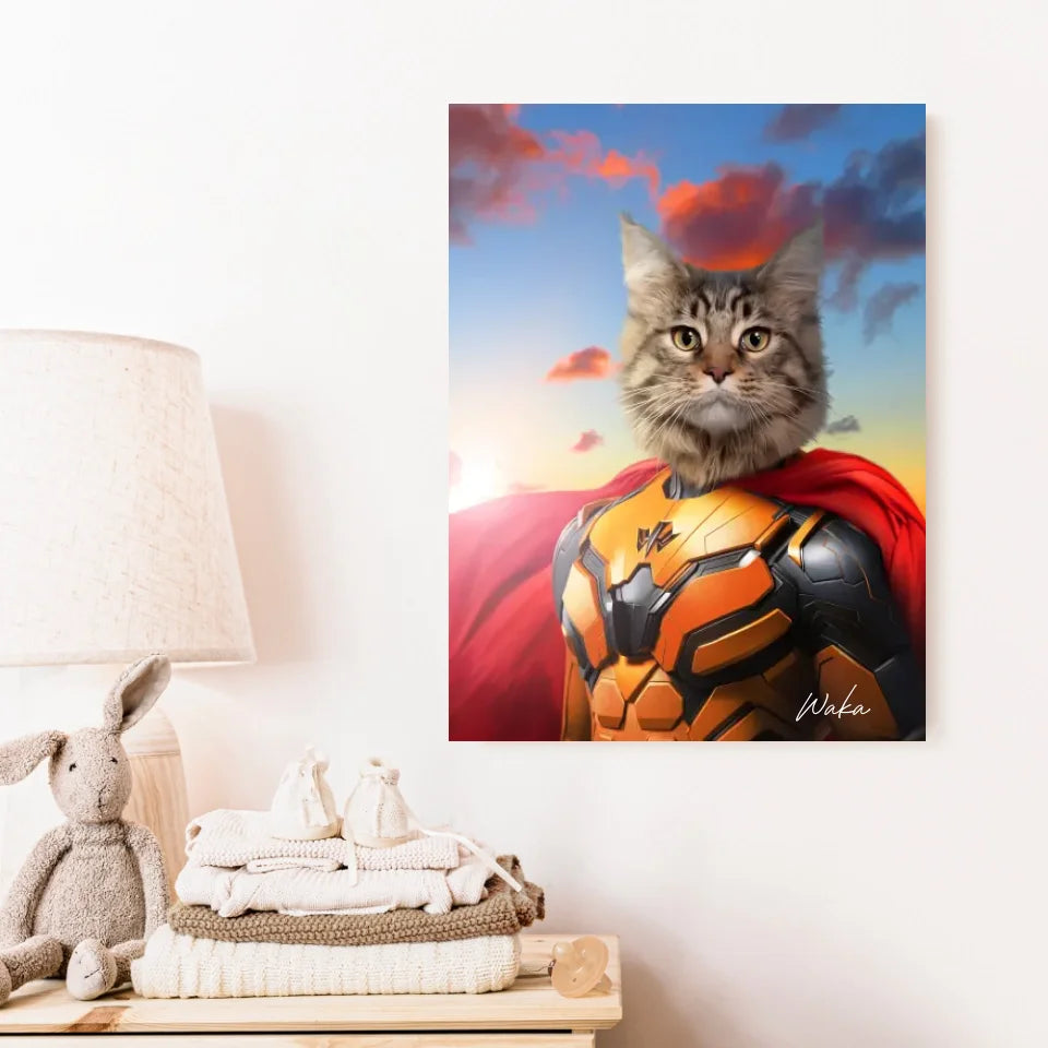 Tableau Animaux Portrait Personnalisé Super Héros Chat Maine Coon