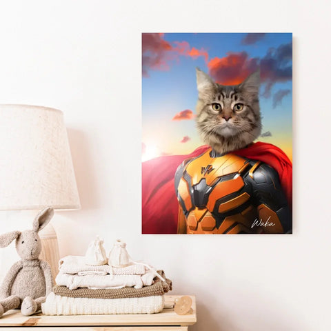 Tableau Animaux Portrait Personnalisé Super Héros Chat Maine Coon
