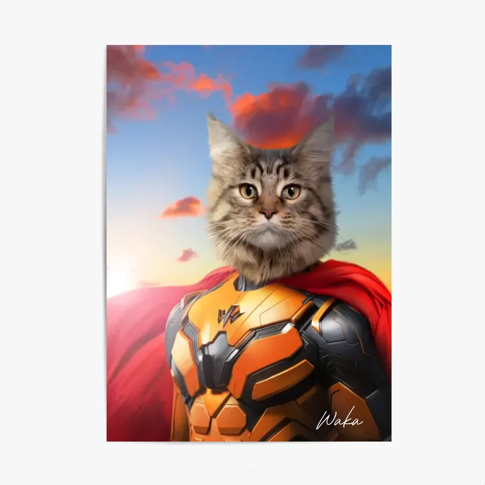 Tableau Animaux Portrait Personnalisé Super Héros Chat Maine Coon
