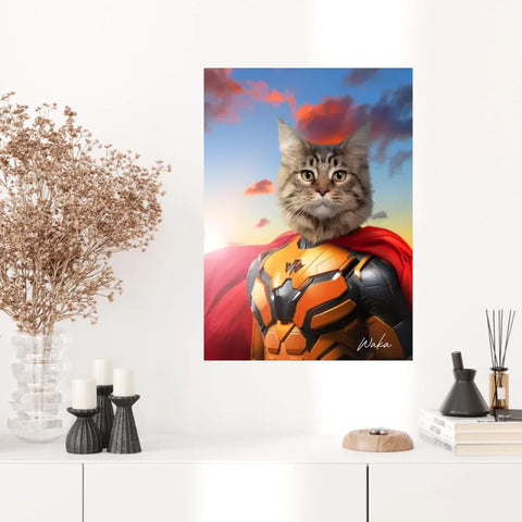 Tableau Animaux Portrait Personnalisé Super Héros Chat Maine Coon