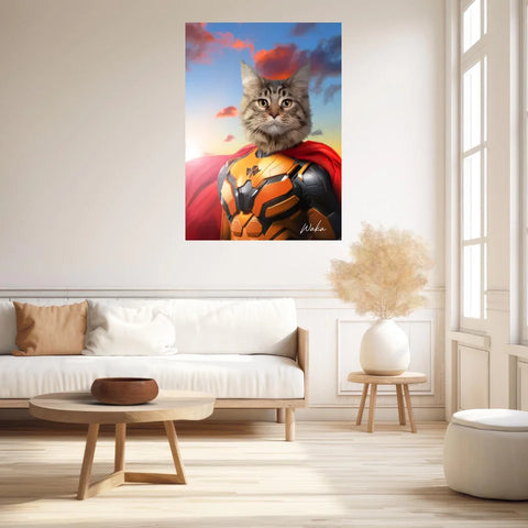 Tableau Animaux Portrait Personnalisé Super Héros Chat Maine Coon