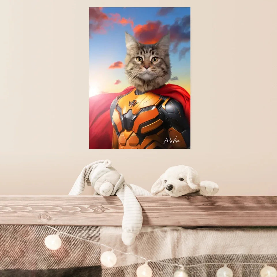 Tableau Animaux Portrait Personnalisé Super Héros Chat Maine Coon