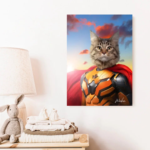 Tableau Animaux Portrait Personnalisé Super Héros Chat Maine Coon