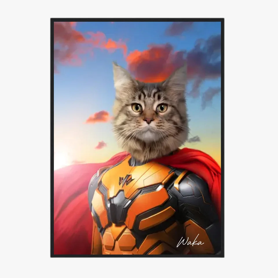 Tableau Animaux Portrait Personnalisé Super Héros Chat Maine Coon