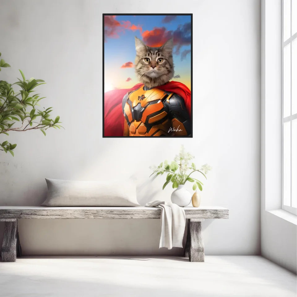 Tableau Animaux Portrait Personnalisé Super Héros Chat Maine Coon