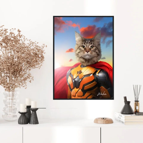 Tableau Animaux Portrait Personnalisé Super Héros Chat Maine Coon