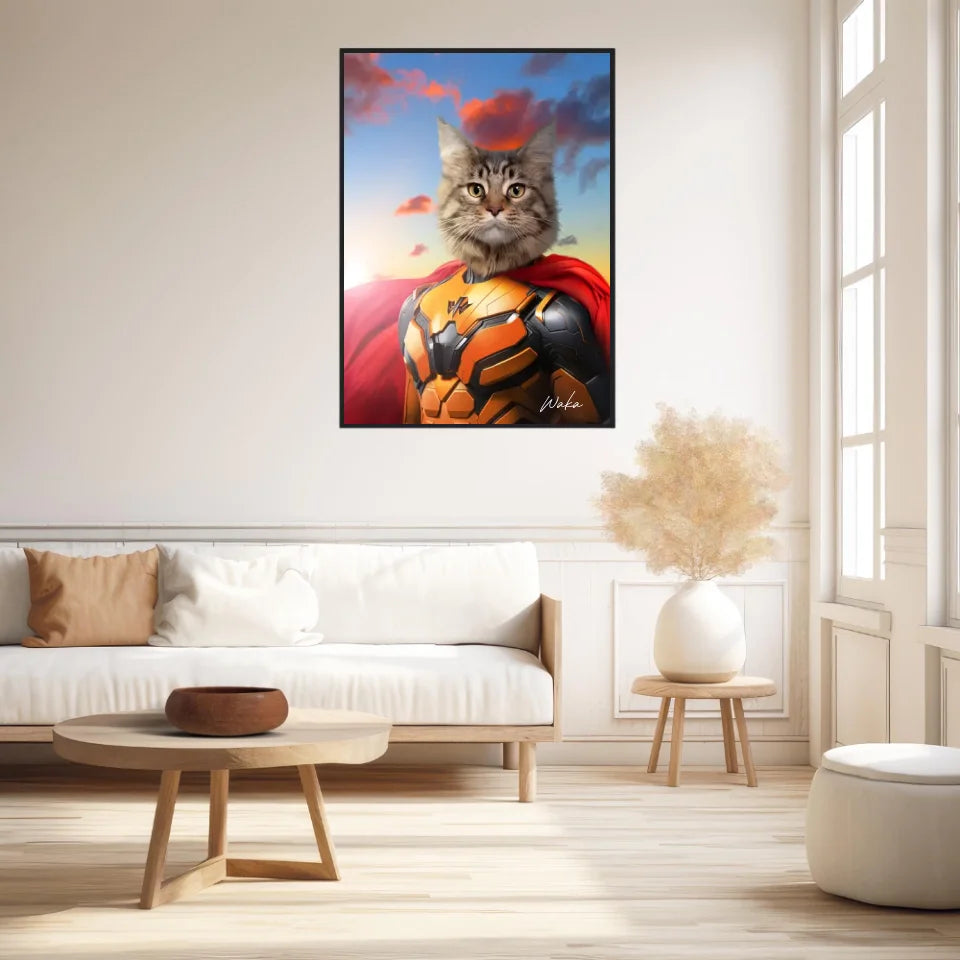 Tableau Animaux Portrait Personnalisé Super Héros Chat Maine Coon