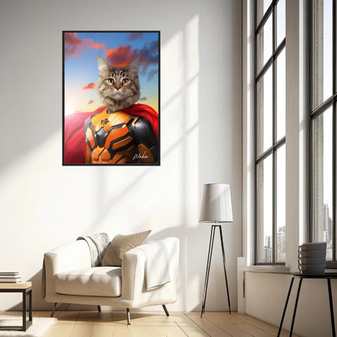 Tableau Animaux Portrait Personnalisé Super Héros Chat Maine Coon