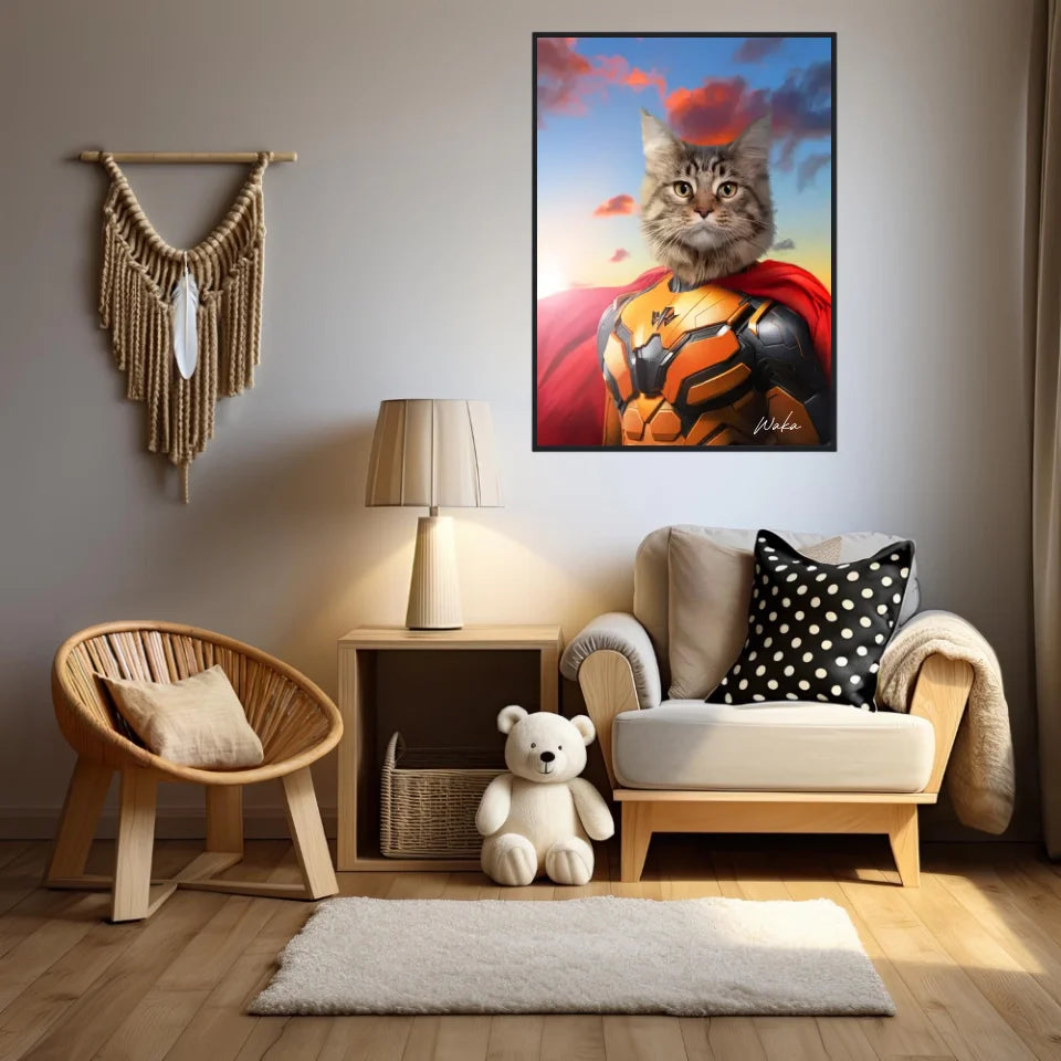 Tableau Animaux Portrait Personnalisé Super Héros Chat Maine Coon