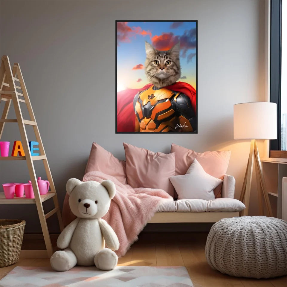 Tableau Animaux Portrait Personnalisé Super Héros Chat Maine Coon