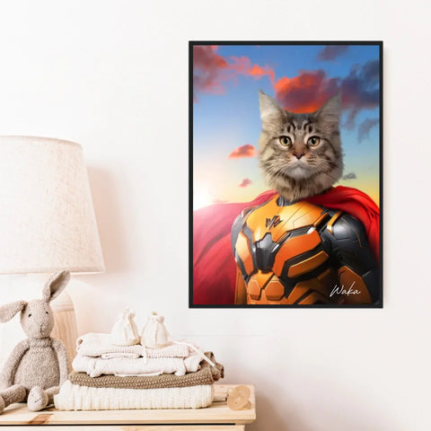 Tableau Animaux Portrait Personnalisé Super Héros Chat Maine Coon